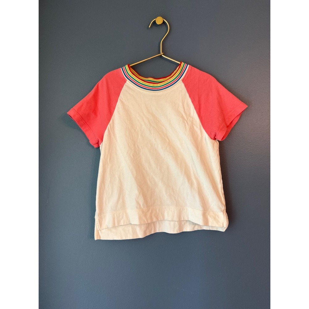 Hanna Andersson Kids Rainbow Stripe Neck Raglan Tee Pink Cream Size 120 US 6-7